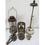 A Tilley lamp, one other, blow torch, shaving mirror etc