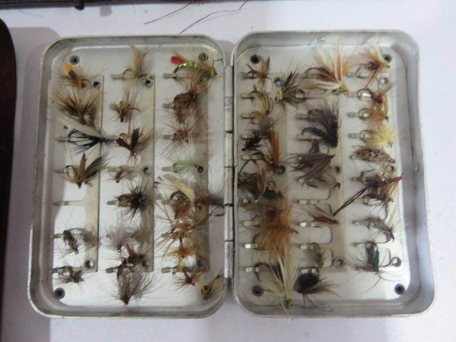 A cased pair of Salter fishing scales along with a quantity of flies in metal Wheatley case in a - Image 6 of 7