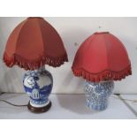 Two blue and white Chinese style lamps