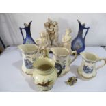 A collection of various china etc. including figure group with marble base, graduated set of 3 jugs,