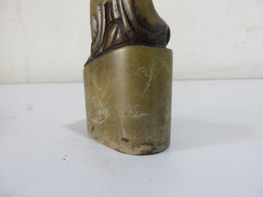 A Chinese inscribed soapstone seal with a figure of buddah - Approx 7.8cm height - Image 7 of 13