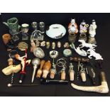 A collection of miscellaneous china, treen, bottle stoppers etc.
