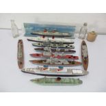 A collection of die cast ships including Minic, Triang and Matchbox