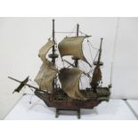 A vintage model of a sailing ship