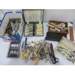 A collection of various cutlery, silver plated cutlery etc