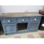 A pine dresser base, 1 door missing