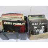 Two boxes of various records including a collection of Frank Sinatra