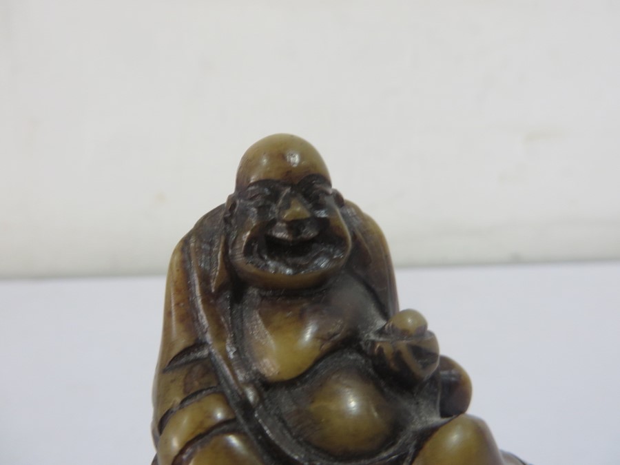 A Chinese inscribed soapstone seal with a figure of buddah - Approx 7.8cm height - Image 10 of 13