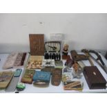 A collection of miscellaneous items including Rolls Razor, cigarette case, tins, jewellery box,
