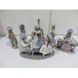 A Lladro six piece Jazz Band, comprising of a piano player and female singer, trumpeter,