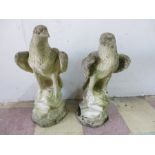 A pair of concrete eagle statues - Approx 60cm H