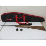 A BSA .22 air rifle with a Pinty 3-9x40EG scope, in carry case