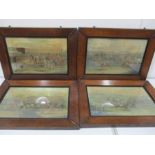 A set of four antique steeplechase prints in matching oak frames