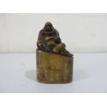 A Chinese inscribed soapstone seal with a figure of buddah - Approx 7.8cm height