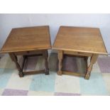 A pair of oak bedside/lamp tables with single drawers by Brights of Nettlebed