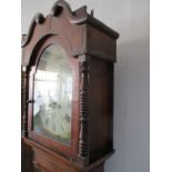 An oak long case clock with painted dial- key in office