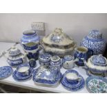 A collection of blue and white china including a large tureen "Royal Persian", Spode Italian