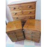 A Relyon pine chest of five drawers along with a pair of matching bedside cabinets