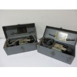 Two 1967 field telephones PATT 13152 in metal cases by Telephone MFG Co, London