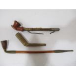 Three vintage pipes, one with possible Inuit interest