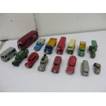A collection of various diecast Dinky toys including Horse Box, Aveling-Barford,N.C.B Electric Van