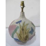 A Bernard Rooke pottery lamp decorated with butterflies etc.