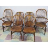 A good set of 6 hand made Windsor chairs with crinoline stretchers including two carvers, all
