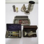 Various razors, shaving brush etc.