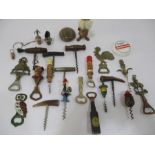 A collection of corkscrews and bottle openers