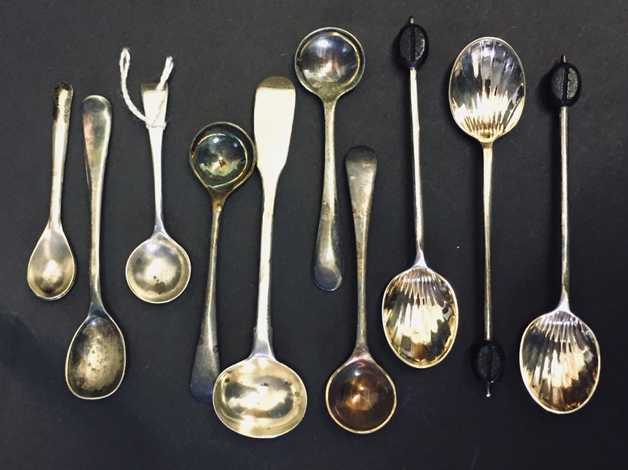 Two hallmarked silver spoons, silver salt spoons, silver fish slice along with quantity of various - Image 2 of 8