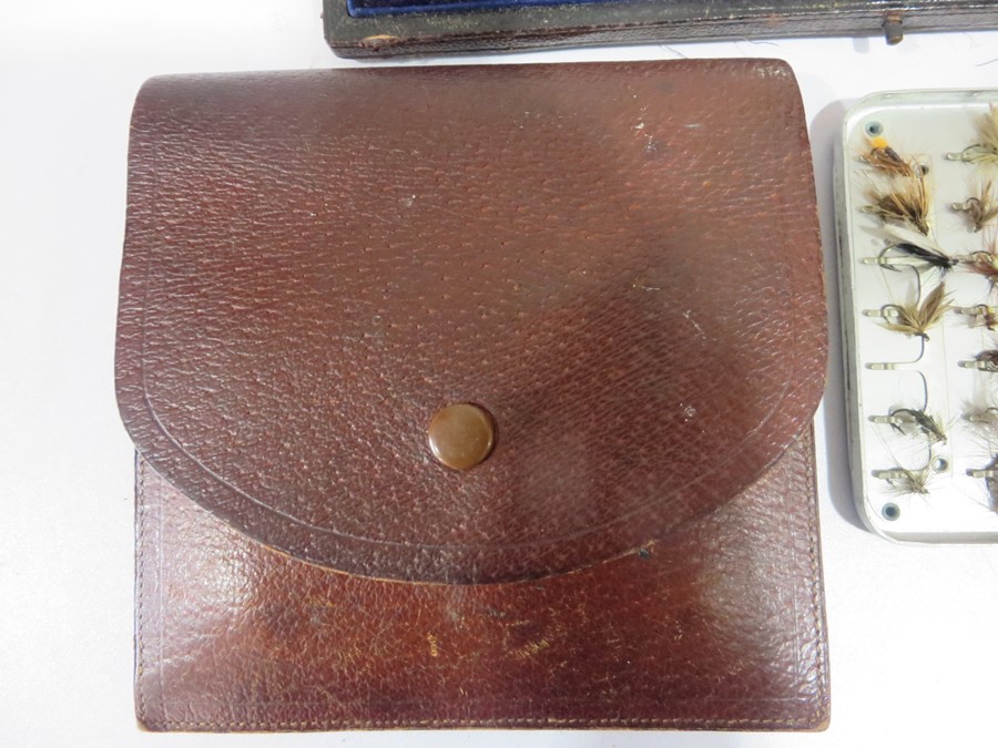 A cased pair of Salter fishing scales along with a quantity of flies in metal Wheatley case in a - Image 5 of 7