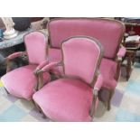 A pair of 19th Century French chairs along with a near matching settee