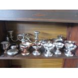 A collection of silver plated items including candelabra etc