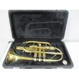 A cased brass Virtuosi, England cornet with a Besson 7 mouthpiece