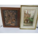 A vintage copper panel signed G Smith along with a Steve Thompson watercolour of a church