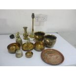 A small collection of brass ware etc including a table lamp