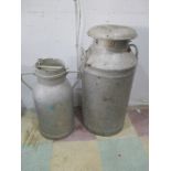 A French aluminium milk churn along with one other