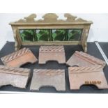 A set of four Art Nouveau tiles in frame along with 9 Victorian lawn edging tiles 2 A/F
