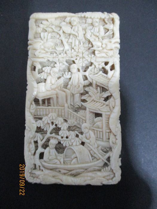 A small Cantonese carved ivory card case
