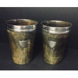 A pair of hallmarked silver topped horn beakers - Soloman Royes