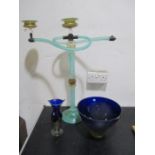 Three pieces of Art Glass including a BAG Czech Republic bowl ( candelabra A/F)