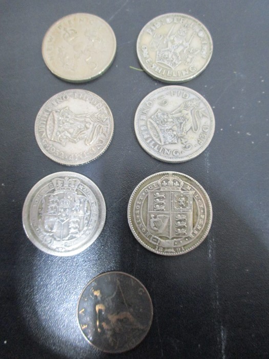 Six shilling coins dating from 1817- 1974 along with a Victorian Farthing - Image 3 of 3
