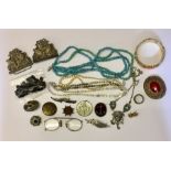 A collection of costume jewellery including SCM nurses buckles etc