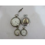 Two silver fob watches along with a hallmarked pocket watch A/F etc
