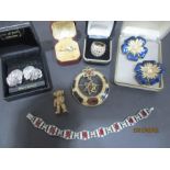 Two Butler & Wilson brooches, hallmarked silver ring, Art Deco paste bracelet and costume