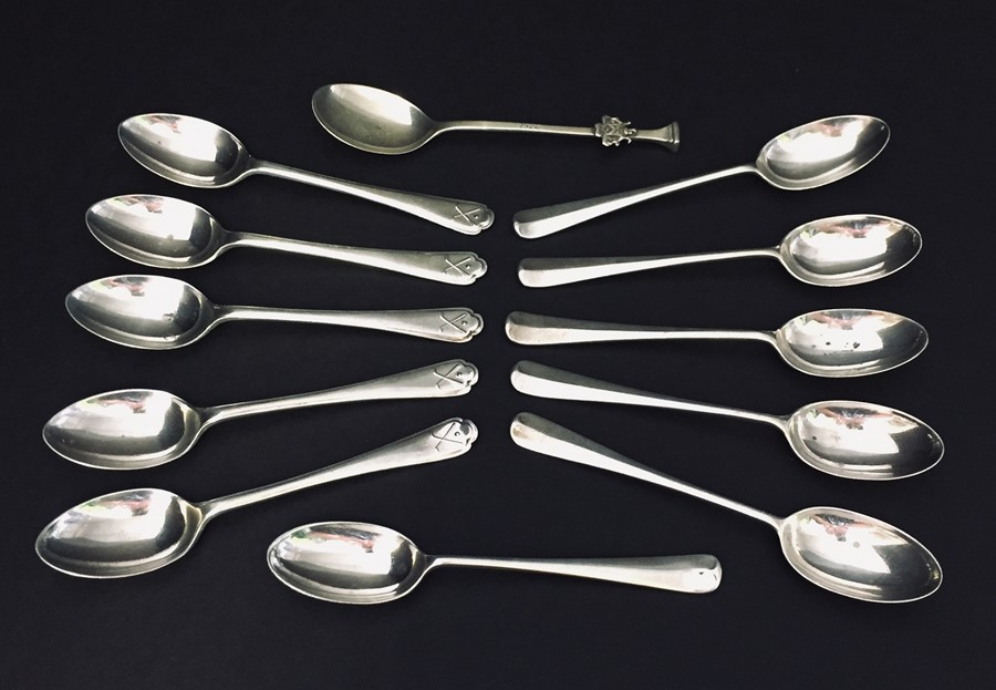 A collection of hallmarked silver coffee spoons. Approx weight 153g