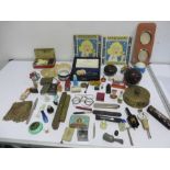 A collection of small interesting items including propelling pencil, Wade figure, bakelite, bottle