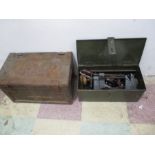 A collection of tools including Babco G clamps in a metal case along with an ammo box