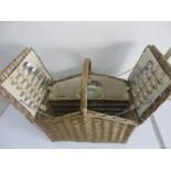 A wicker picnic basket