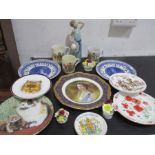 A collection of china to include Lladro figure of a girl, Commemorative china etc